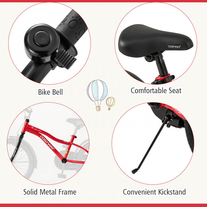 Costway 18\" Kids Bike For 4-8 Years Old Boys & Girls With Adjustable Seat Handbrake Reflectors Red