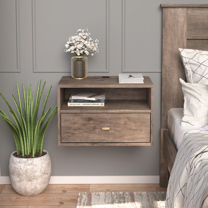 Floating Shelf with Drawer – Drifted Grey
