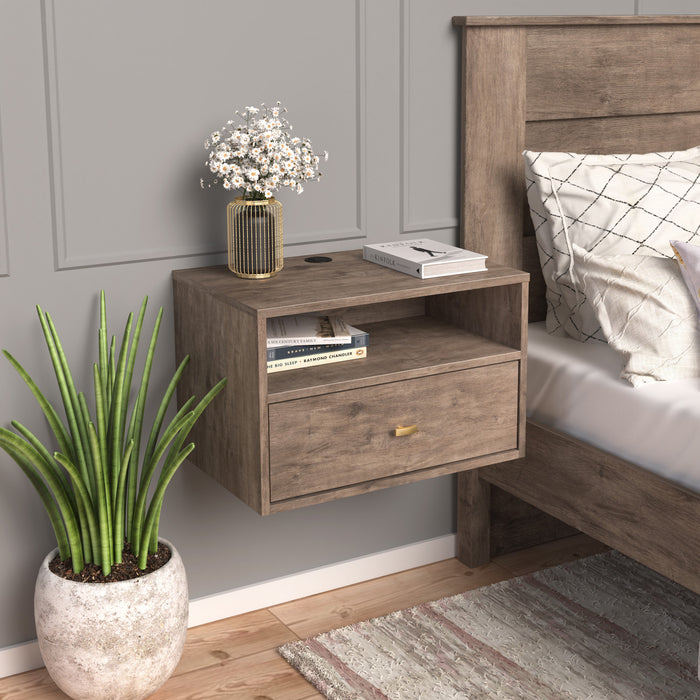 Floating Shelf with Drawer – Drifted Grey
