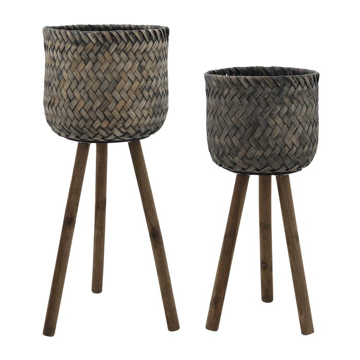 Bamboo Planter on Stand - Set of 2