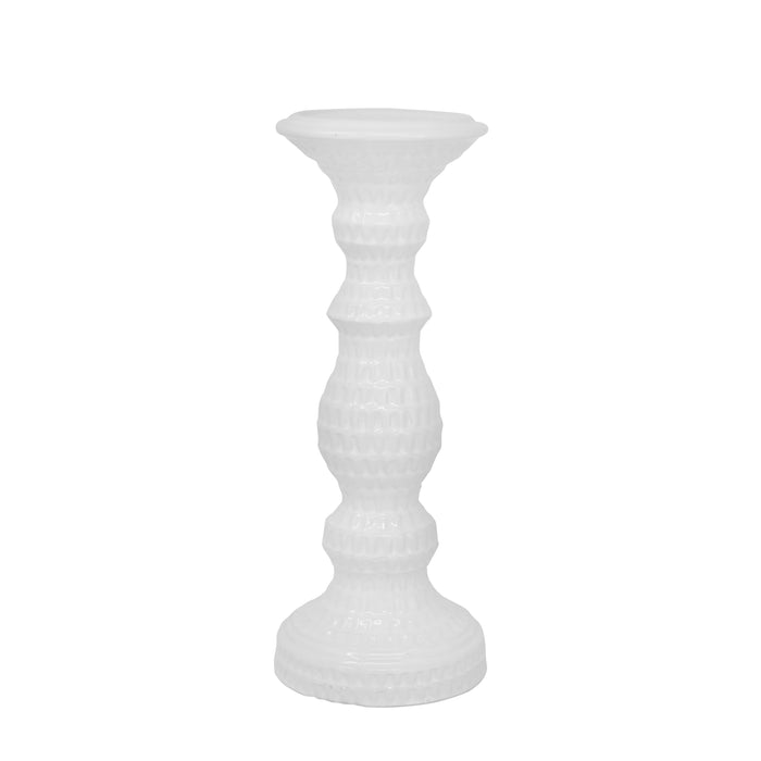 Ceramic 12\" Dimpled Candle Holder - White