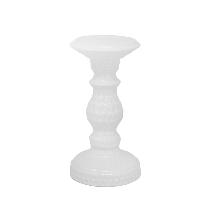 Ceramic 8\" Dimpled Candle Holder - White