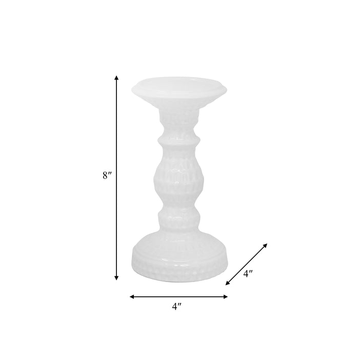 Ceramic 8\" Dimpled Candle Holder - White