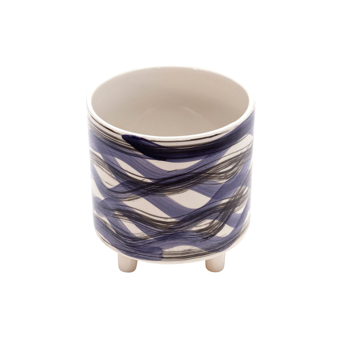Ceramic 6\"/9\" Footed Blue Swirl Planter - Set of 2