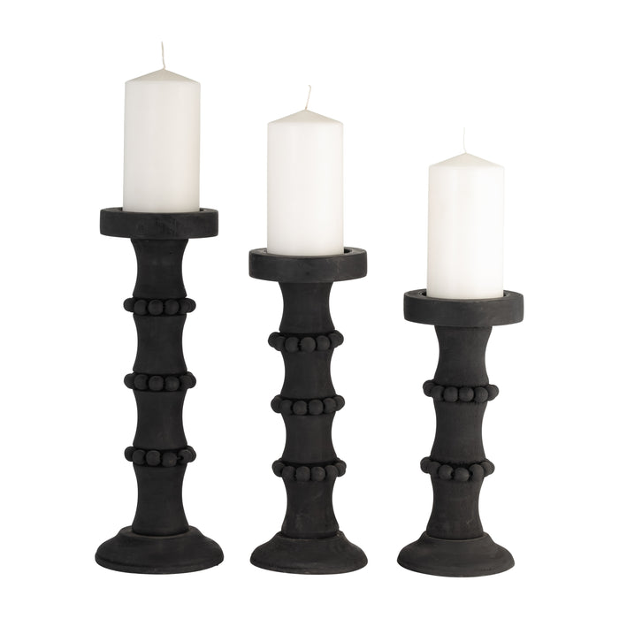 Wood 13\" Antique Candle Holder - Black