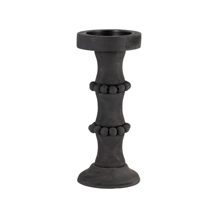 Wood 11\" Antique Candle Holder - Black