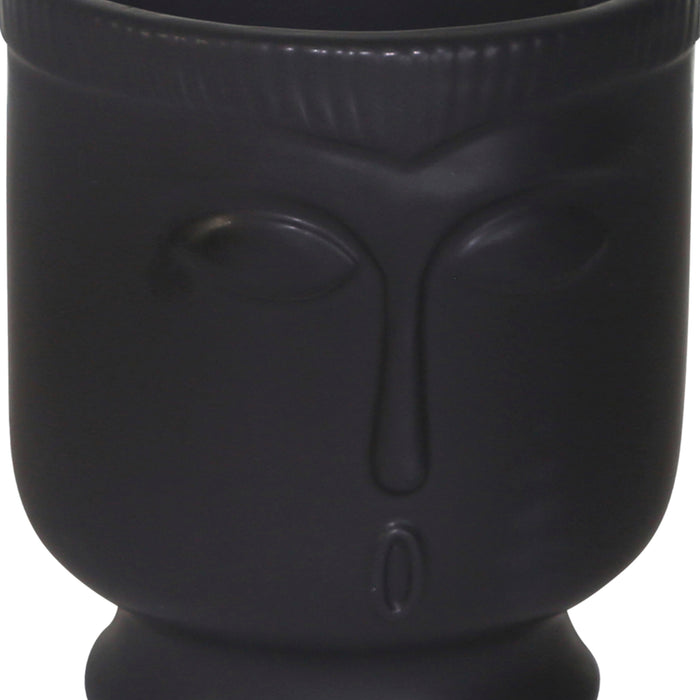 Ceramic 6\" Face Vase with Base - Black