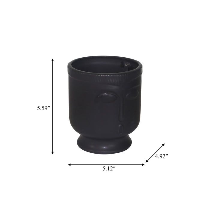Ceramic 6\" Face Vase with Base - Black