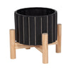 Ceramic 6\" Fluted Planter with Wood Stand - Black