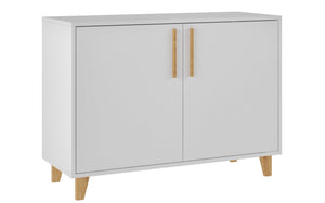 Manhattan Comfort Mid-Century Modern Herald Double Side Cabinet with 2 Shelves - White