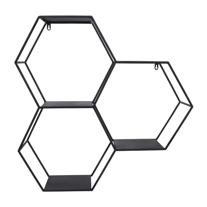 Iron Metal 26\" Hexagon Wall Shelf - Black