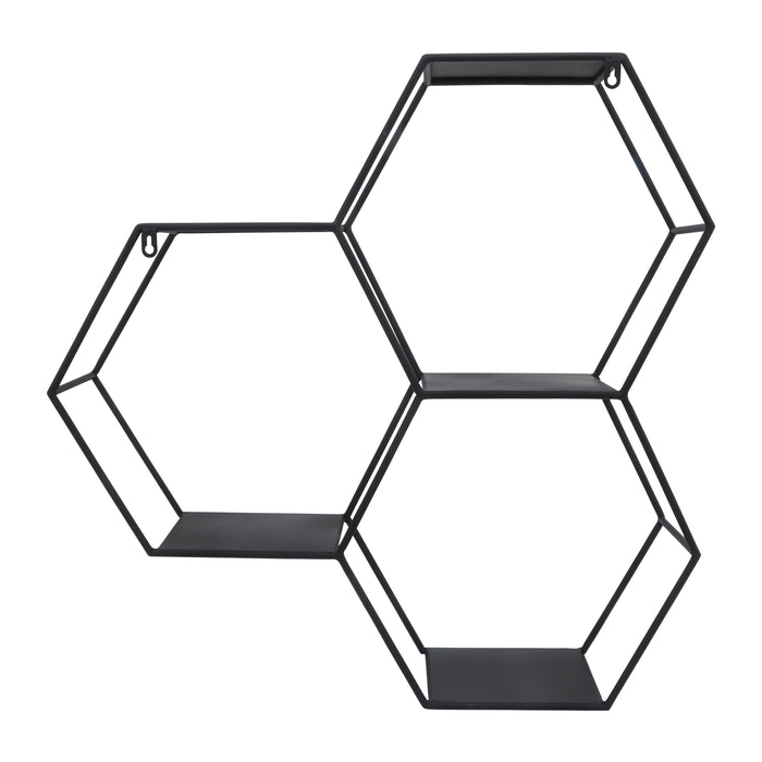 Iron Metal 26\" Hexagon Wall Shelf - Black