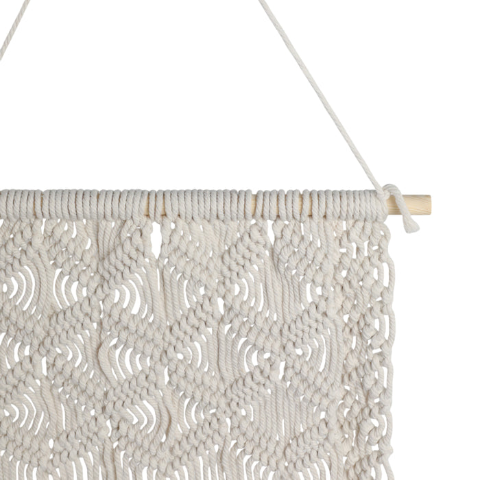Wood 18\" Macrame Wall Hanging - Ivory