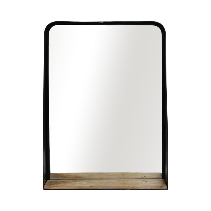 Metal 22\" x 30\" Mirror with Shelf - Black and Brown