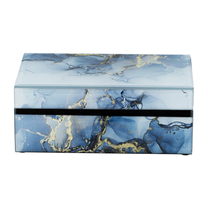 Wood 8\" Trinket Box - Blue and Gold