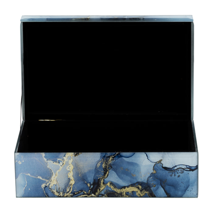 Wood 8\" Trinket Box - Blue and Gold