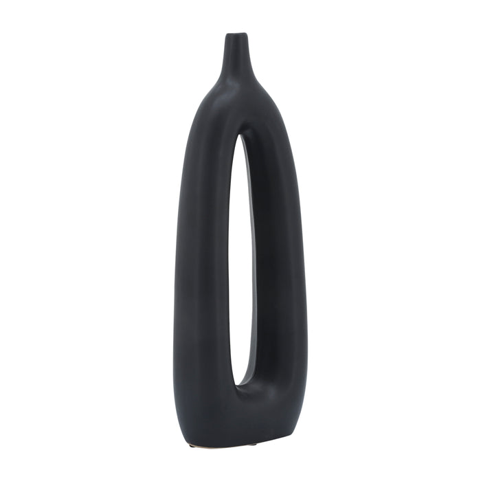 Ceramic 14\" Open Cut-Out Vase - Black