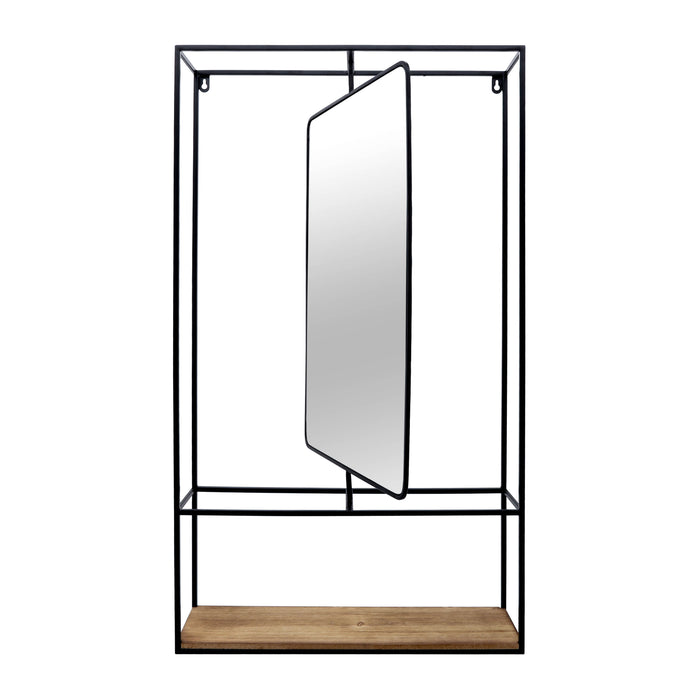 Wood and Metal 36\" Wall Shelf with Mirror - Black and Brown