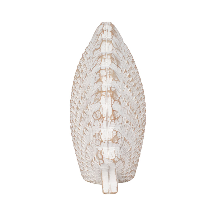 8\" Sea Scallop Shell Decor with Woven Pattern - White