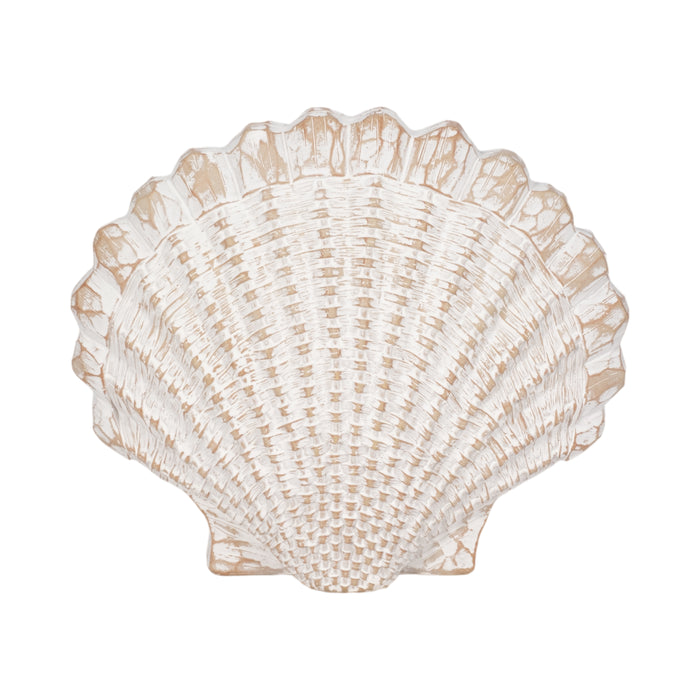8\" Sea Scallop Shell Decor with Woven Pattern - White