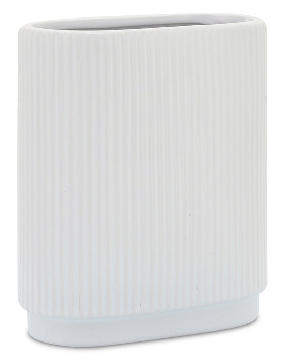 White 8\" Ceramic Ridged Vase