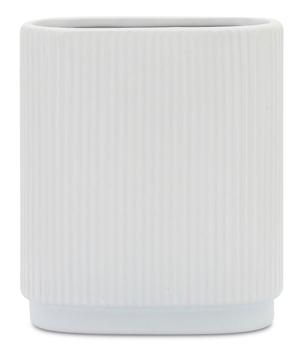 White 8\" Ceramic Ridged Vase