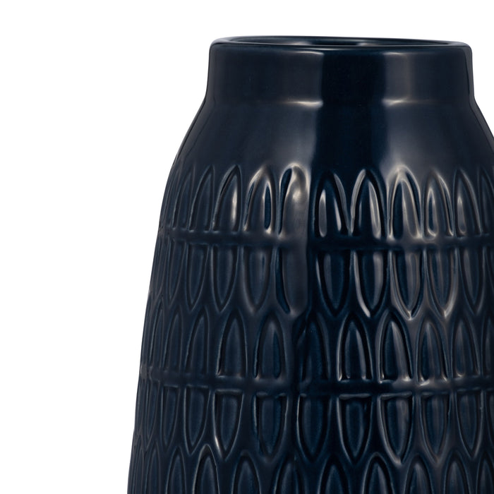 Navy Blue 10\" Carved Vase