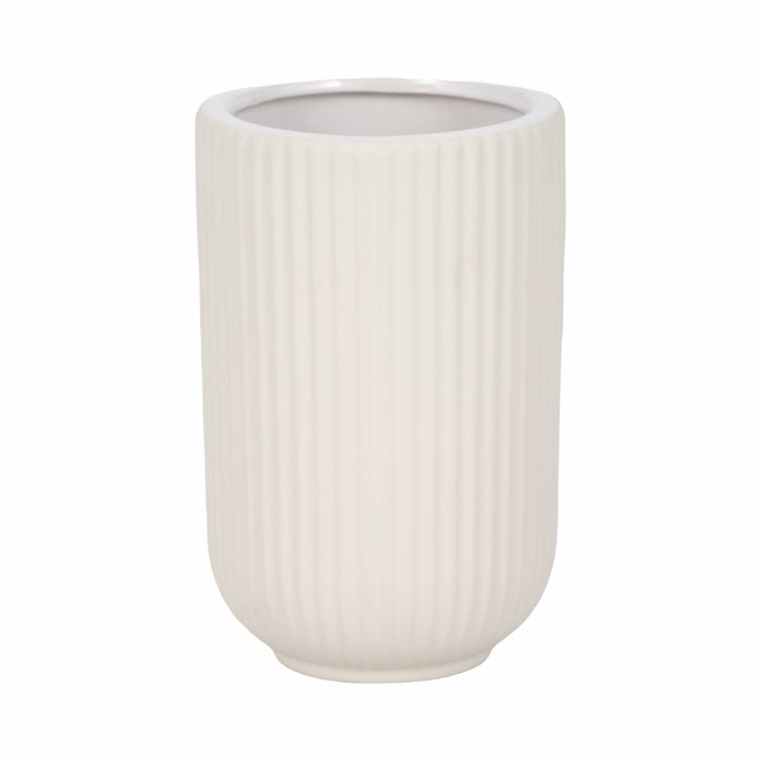 Ceramic 7\" Ridged Vase - White