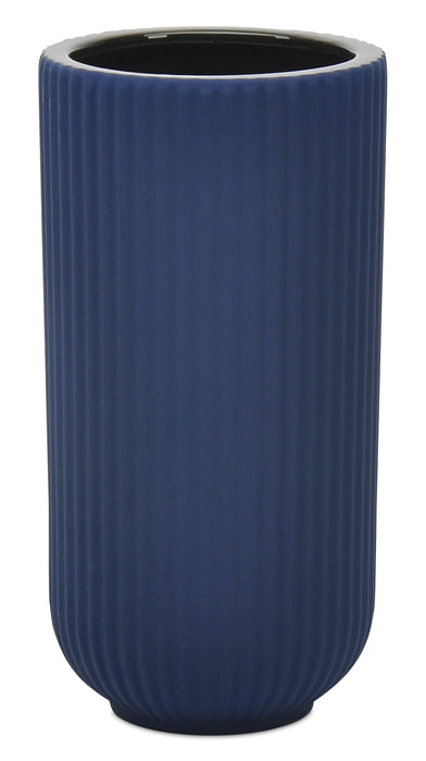 Navy 9\" Ceramic Ridged Vase