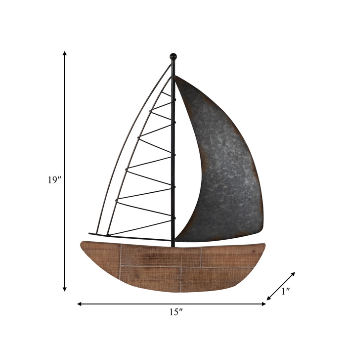 Metal 19\" Boat Wall Decoration - Brown