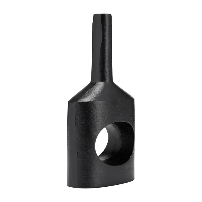 Metal 12\" Small Modern Open Cut-Out Vase - Black