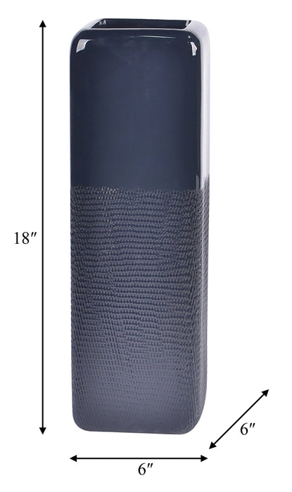 Ceramic 18\" Squared Groove Vase - Black