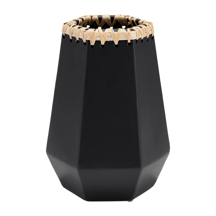 Ceramic 11\" Vase with Weaving - Black