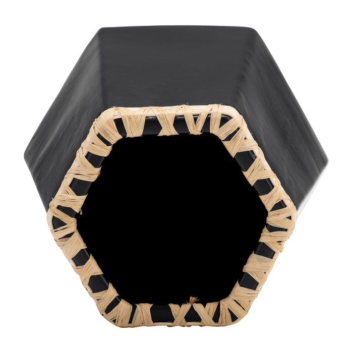 Ceramic 11\" Vase with Weaving - Black