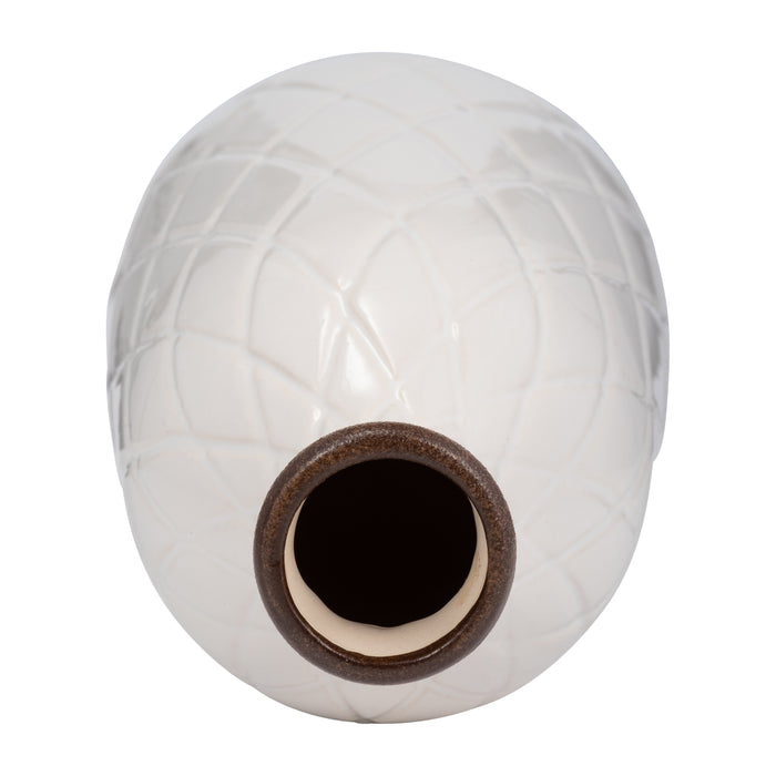 Ceramic 12\" Plaid Textured Vase - White