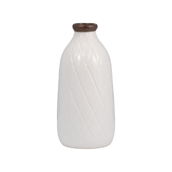 Ceramic 12\" Plaid Textured Vase - White