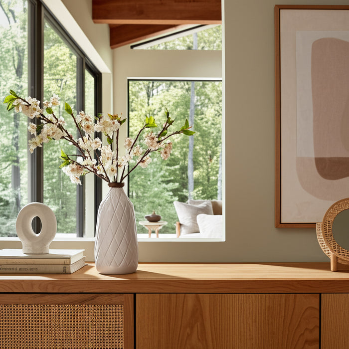 Ceramic 12\" Plaid Textured Vase - White