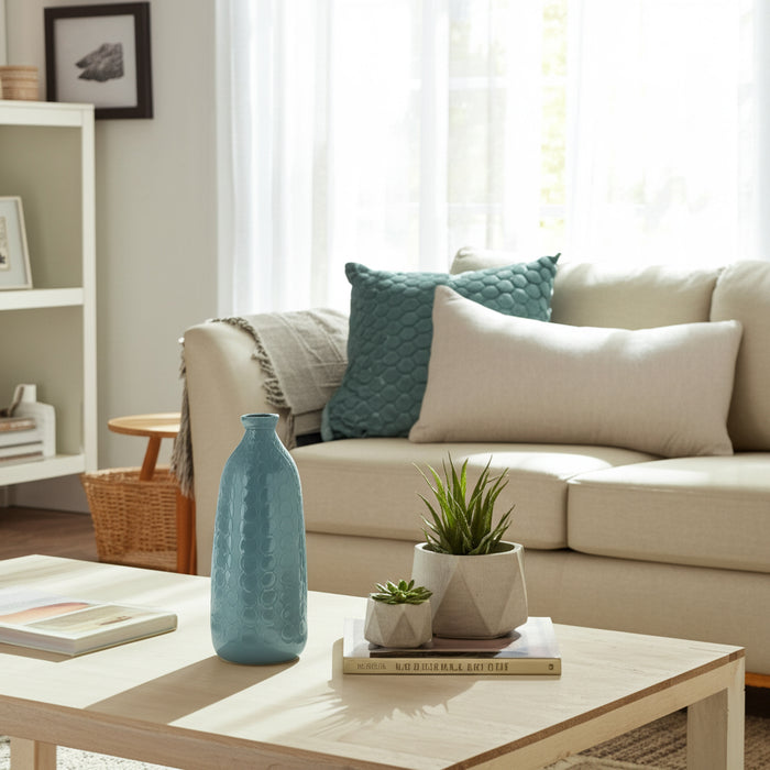 Ceramic 16\" Circles Vase - Aqua Haze