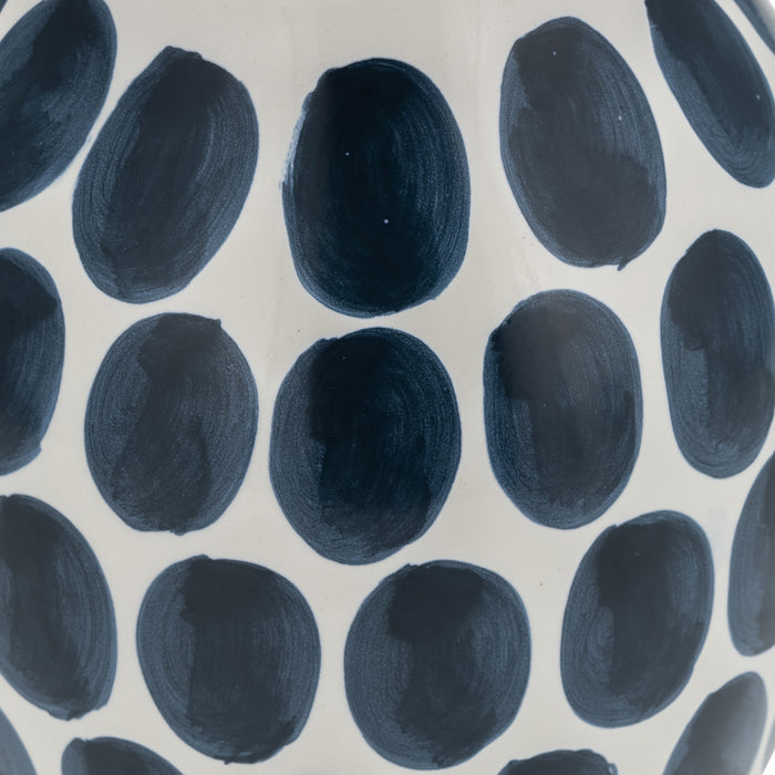 Ceramic 10\" Navy Polka Dot Flower Vase - White