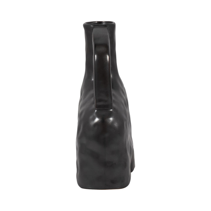 Ceramic 8\" Metallic Triple Handle Vase - Black