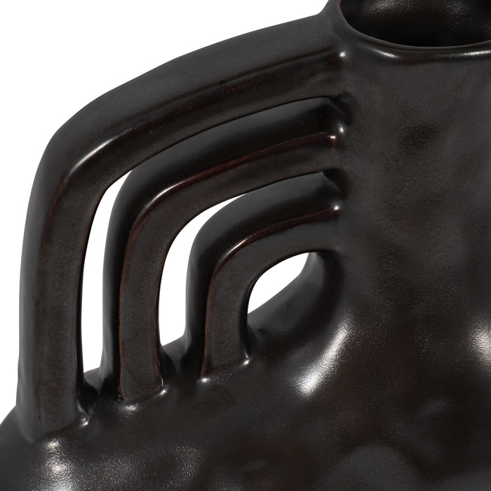 Ceramic 8\" Metallic Triple Handle Vase - Black