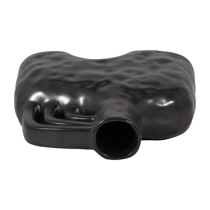 Ceramic 8\" Metallic Triple Handle Vase - Black