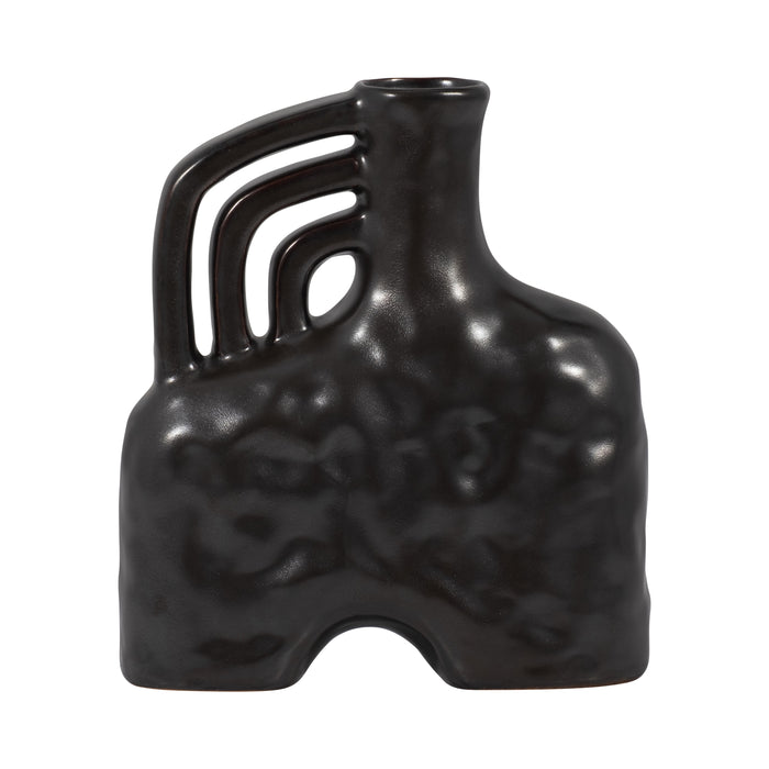 Ceramic 8\" Metallic Triple Handle Vase - Black