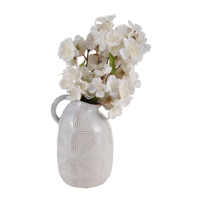 Ceramic 8\" Tribal Pitcher - Ivory