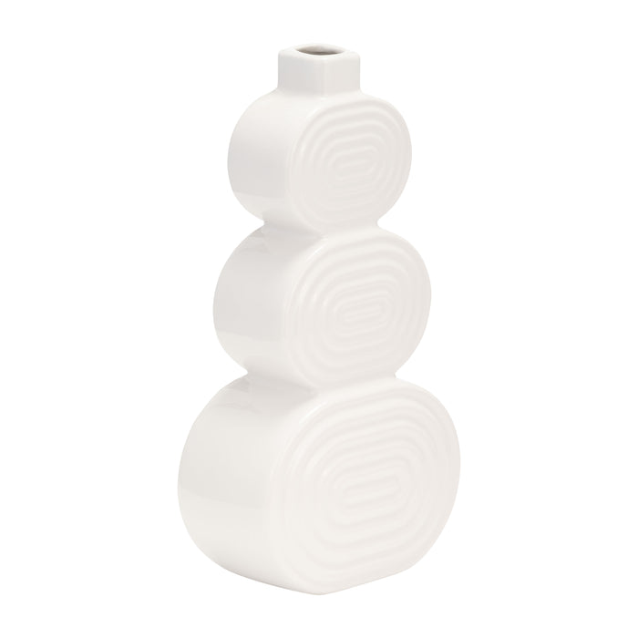 Ceramic 10\" Stacked Circles Vase - White