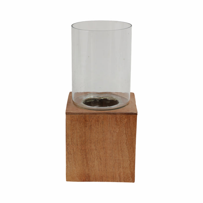 Wood 13\" Square Base Pillar Candle Holder - Natural