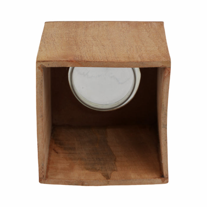 Wood 13\" Square Base Pillar Candle Holder - Natural
