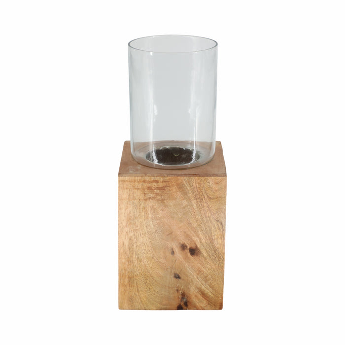 Wood 15\" Square Base Pillar Candle Holder - Natural