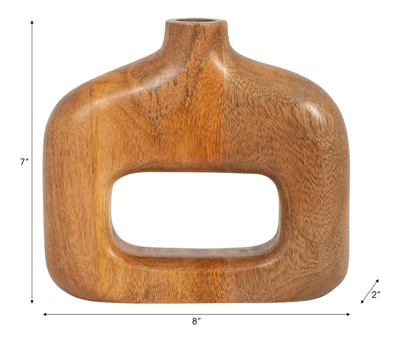 Wood 7\" Open Cut-Out Vase - Natural
