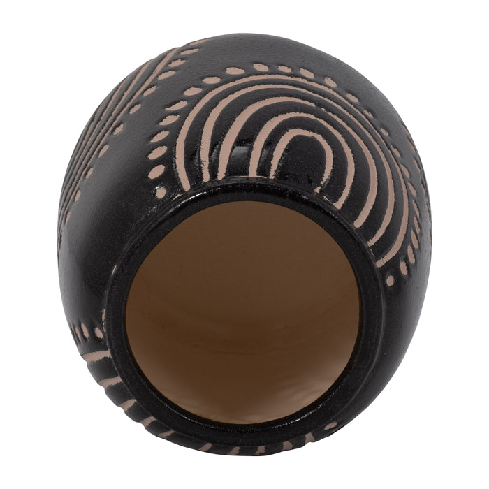 Ceramic 6\" Tribal Arch Vase - Black and Tan
